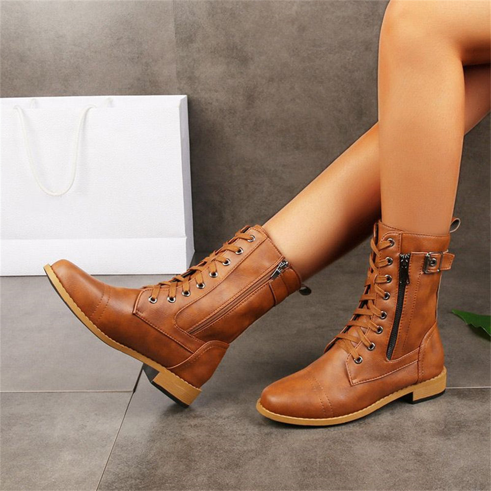 Women's Flat Boots Mid-Calf Shaft