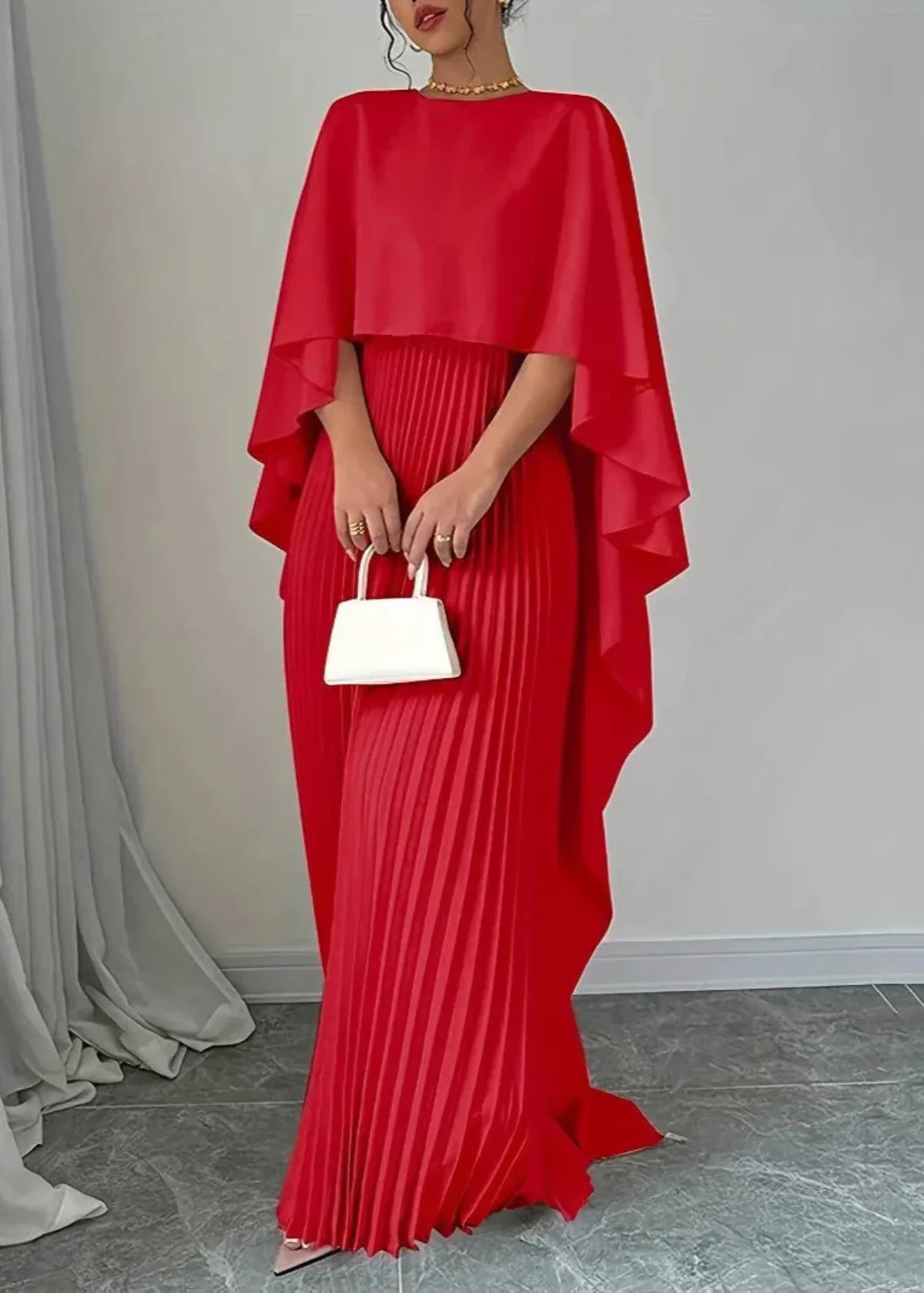 Floral Ruffled Cape Maxi Dress for Women