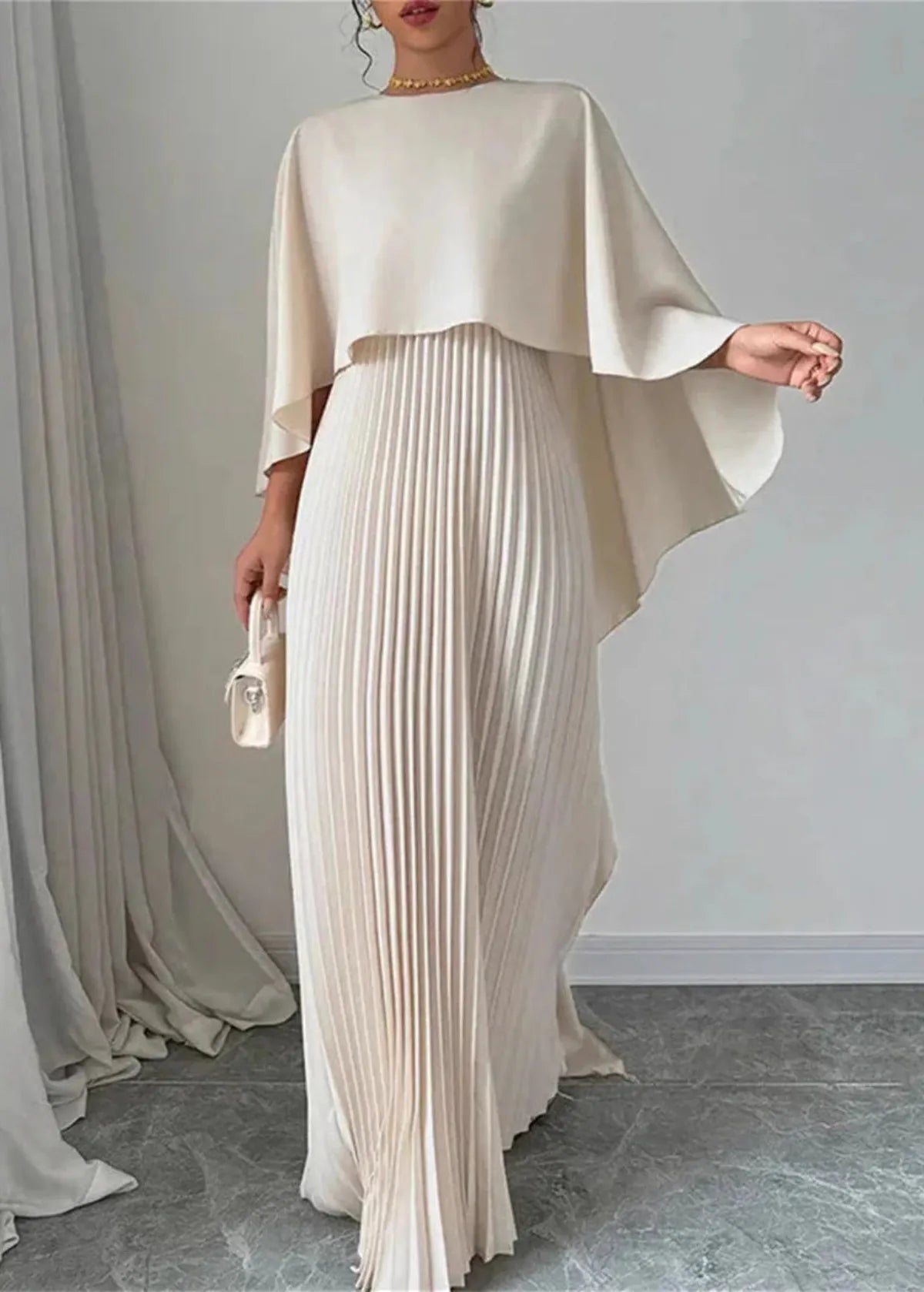 Floral Ruffled Cape Maxi Dress for Women - VibreMode