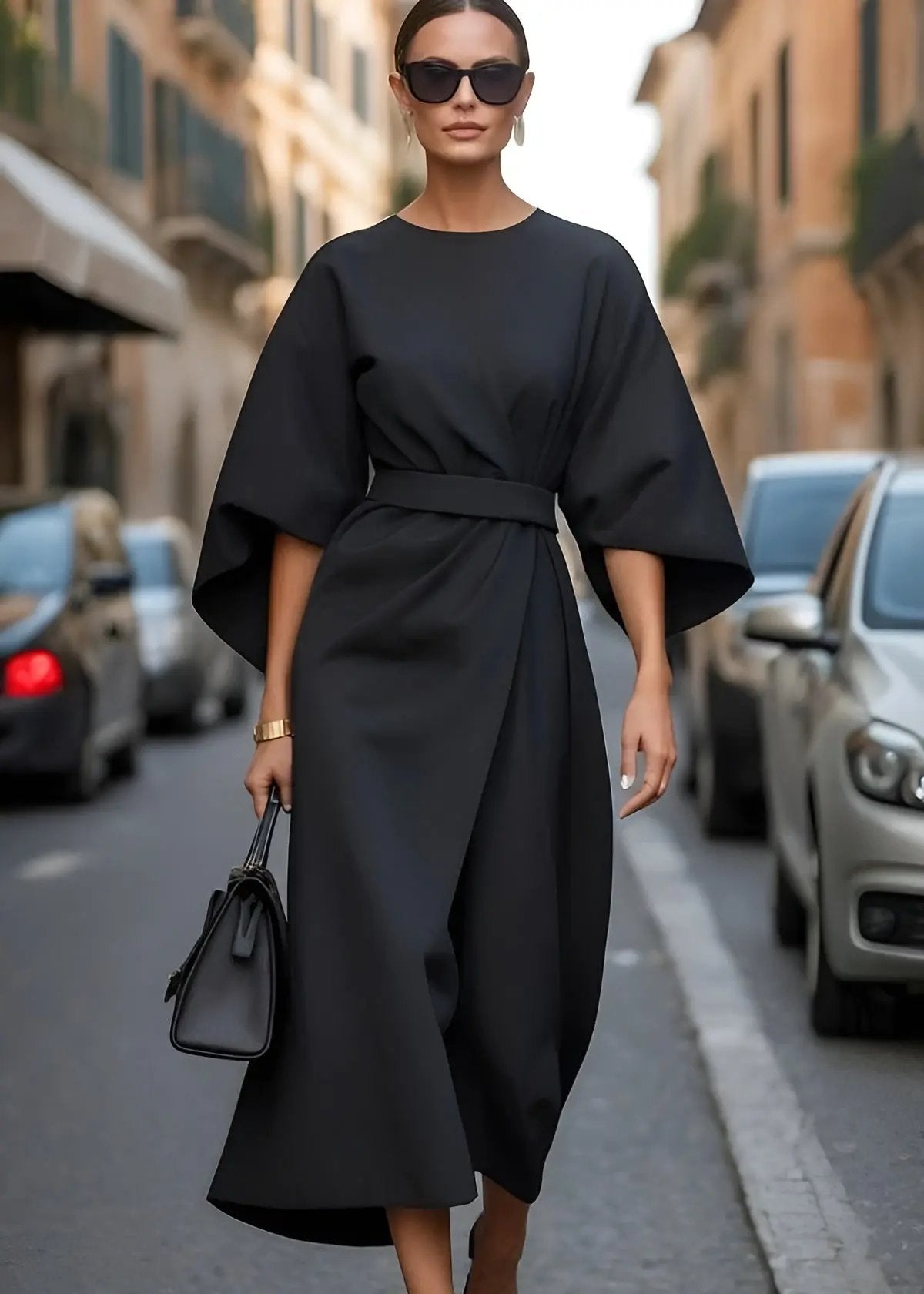 Women's Belted Maxi Dress Flowy Comfort - VibreMode