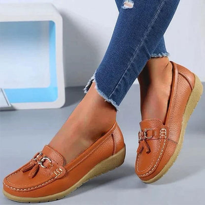 Women's Wedge Loafers Leather Brown