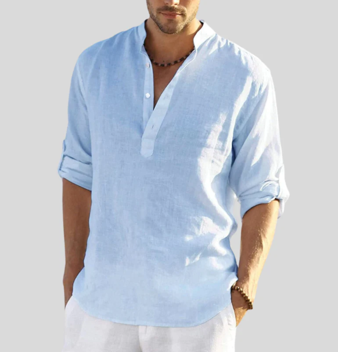 Men's Long Sleeve Casual Shirt Stand Collar