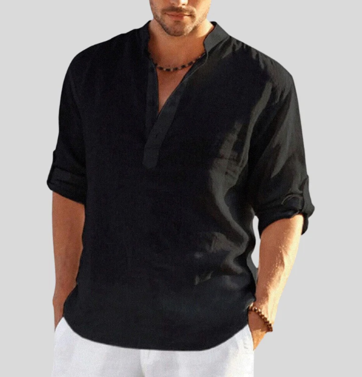 Men's Long Sleeve Casual Shirt Stand Collar