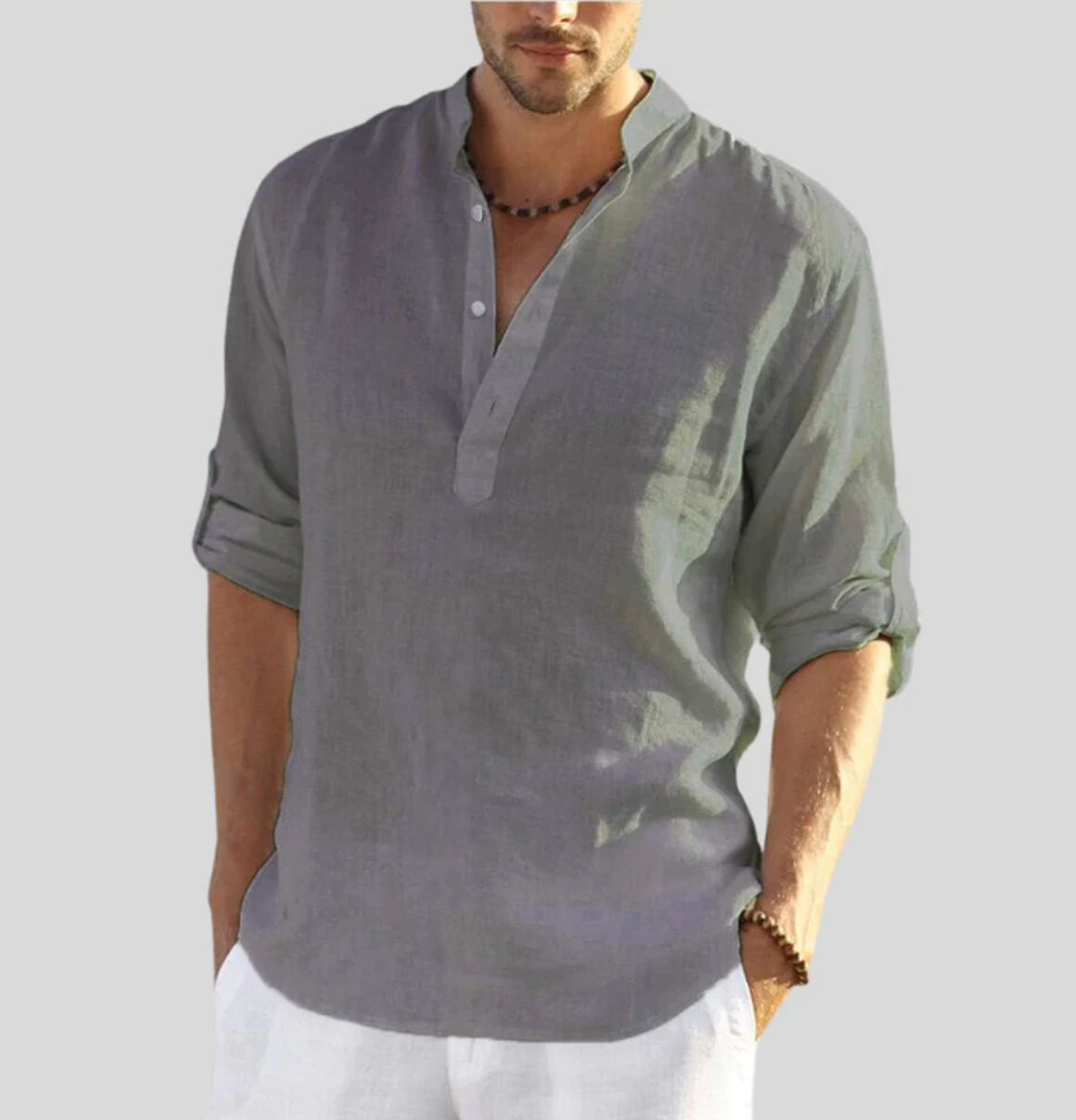 Men's Long Sleeve Casual Shirt Stand Collar