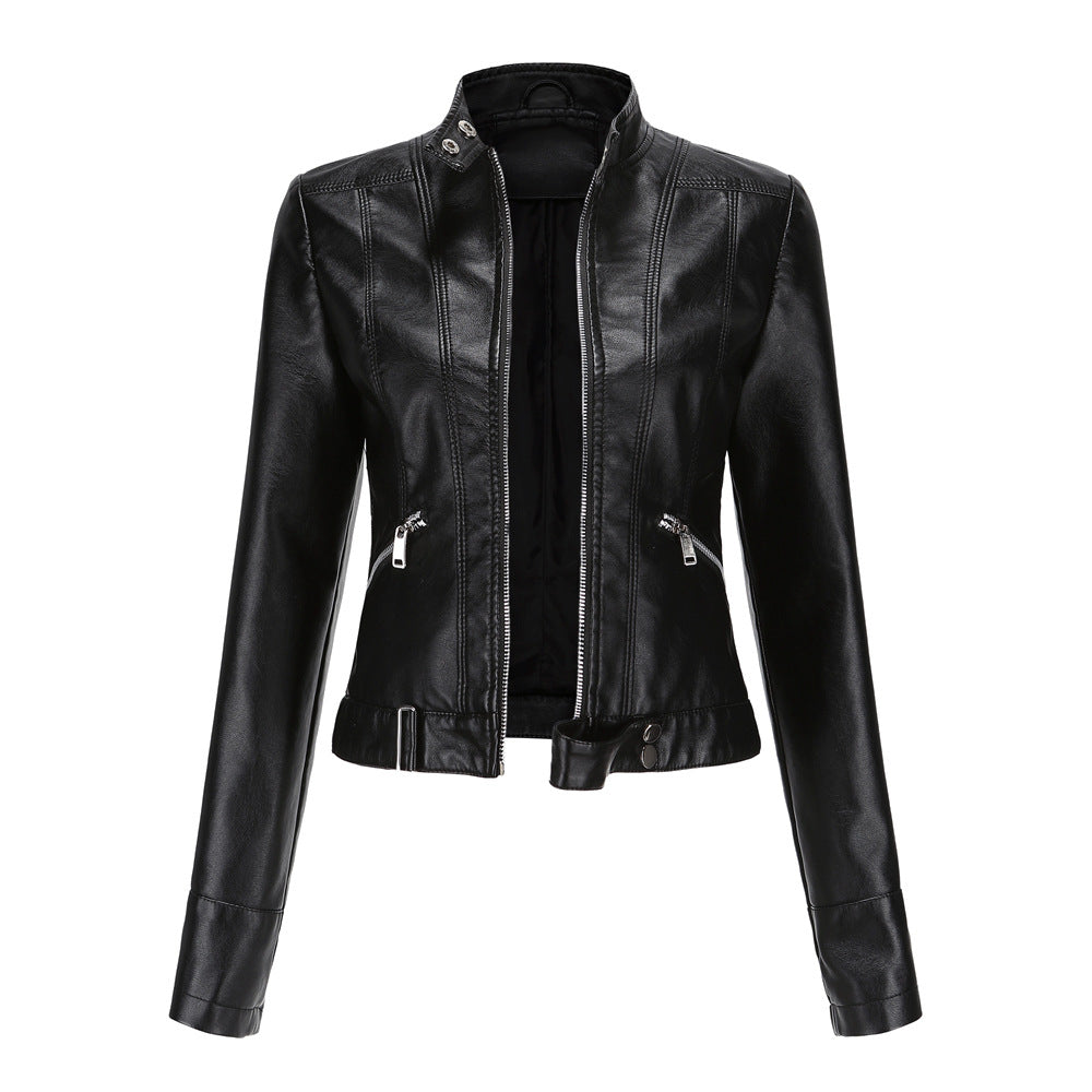 Women's Leather Jacket Zip High Collar - VibreMode