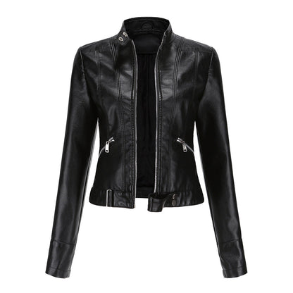 Women's Leather Jacket Zip High Collar - VibreMode