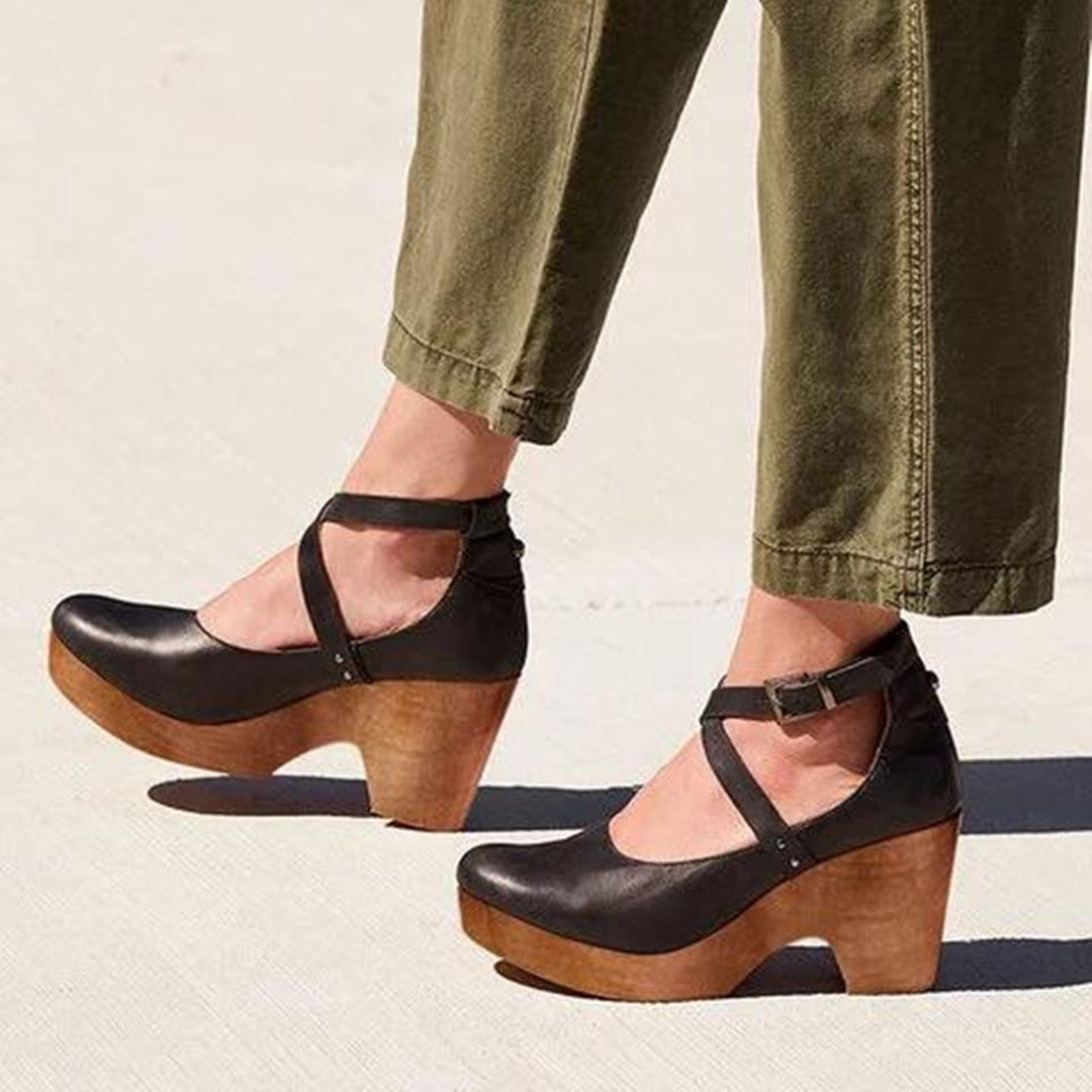 Women's Block Heel Shoes Ankle Strap Buckle Closure - VibreMode