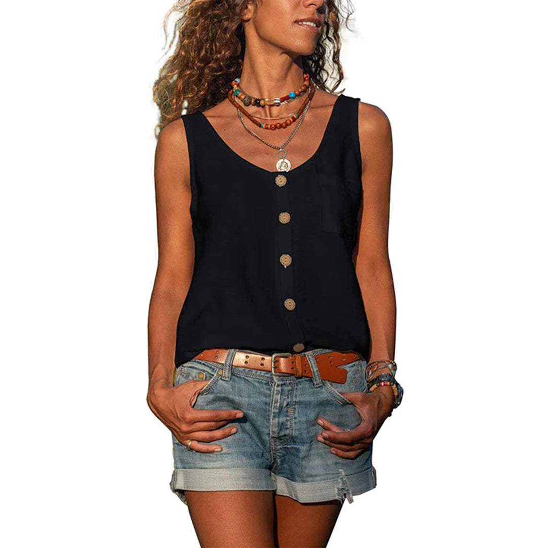 Women's V Neck Button Front