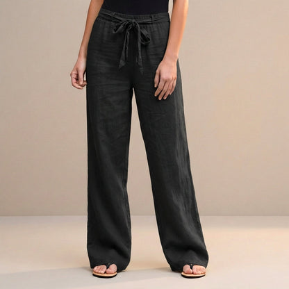 Women's High Waist Wide Leg Trousers Self Tie Waist - VibreMode