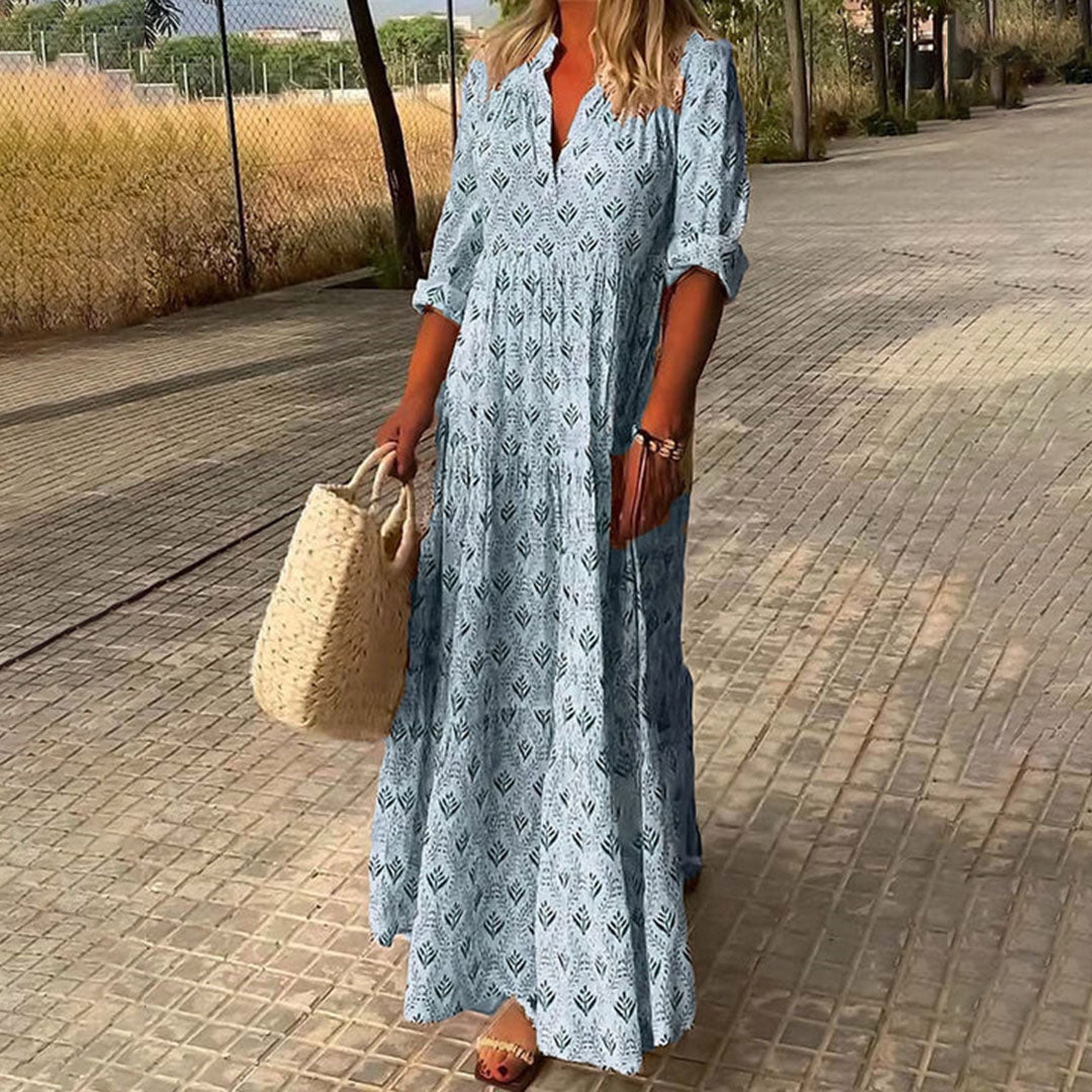 Women's Maxi Dress Roll-Up Sleeves