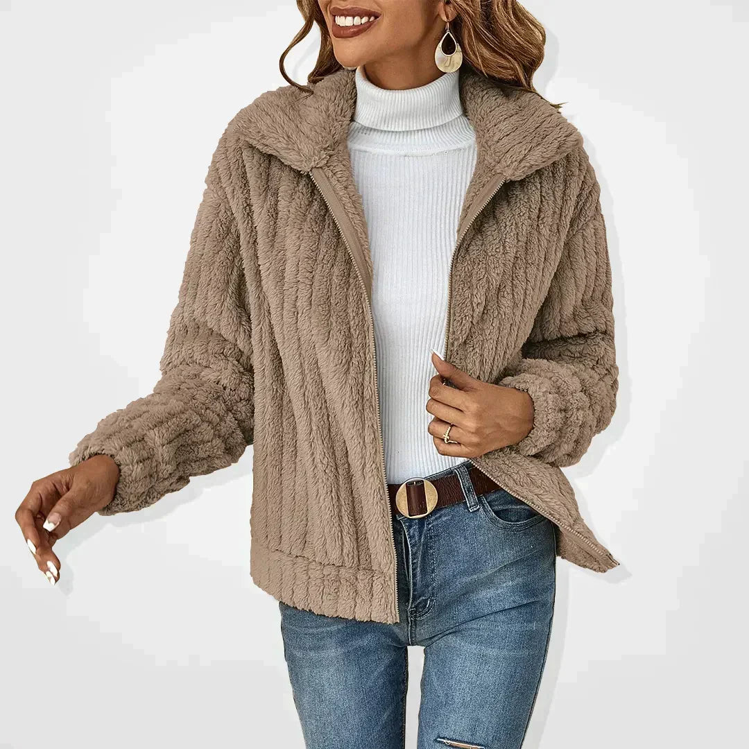 Women's Zip Sweater Ribbed Trim - VibreMode