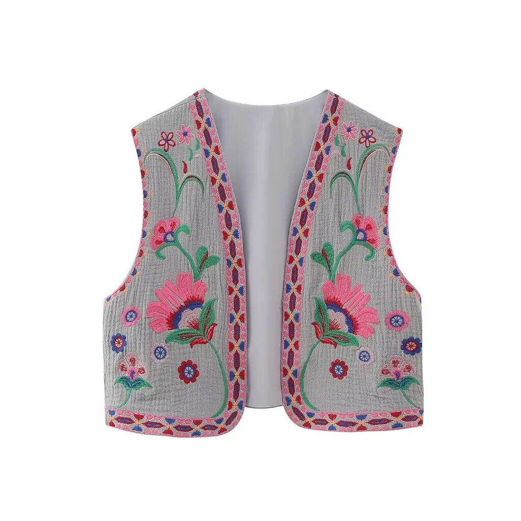 Bohemian Floral Embroidered Waistcoat