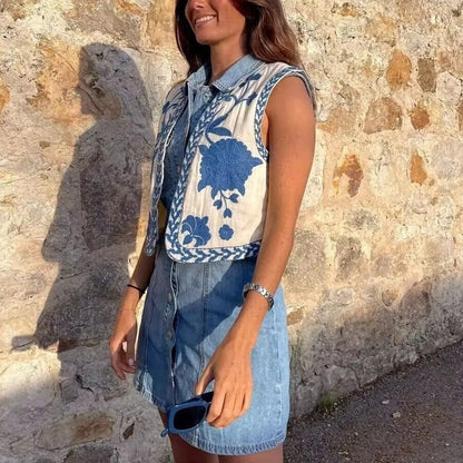 Women's Embroidered Vest Floral - VibreMode