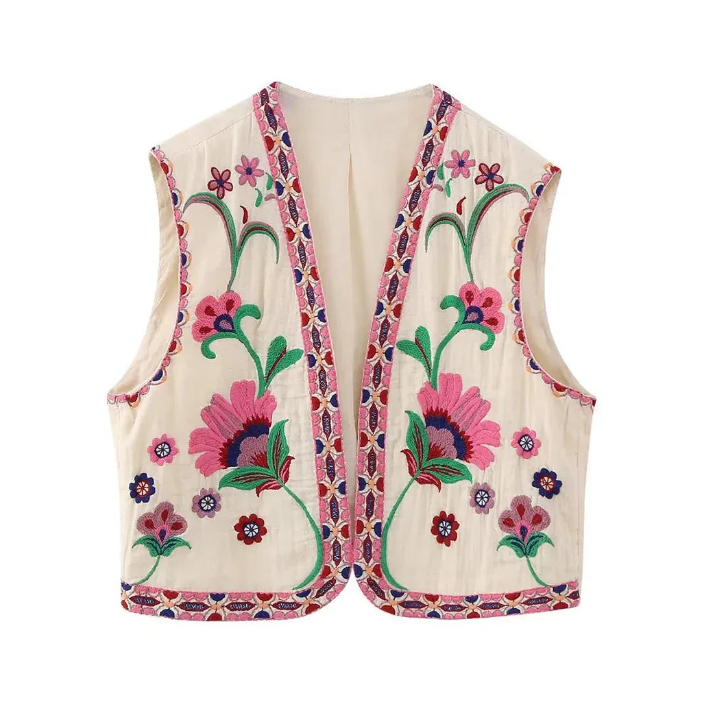 Bohemian Floral Embroidered Waistcoat