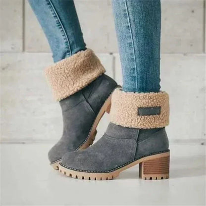 Women's Mid-Calf Block Heel Boots Lug Sole