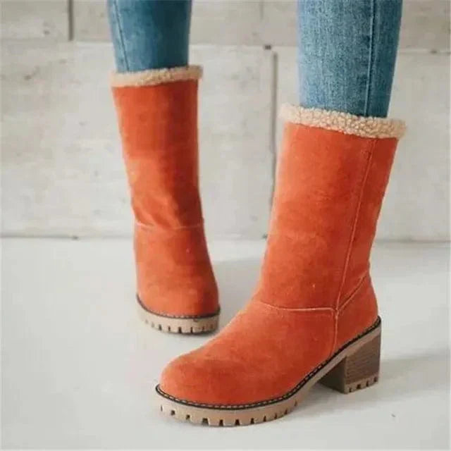 Women's Mid-Calf Block Heel Boots Lug Sole