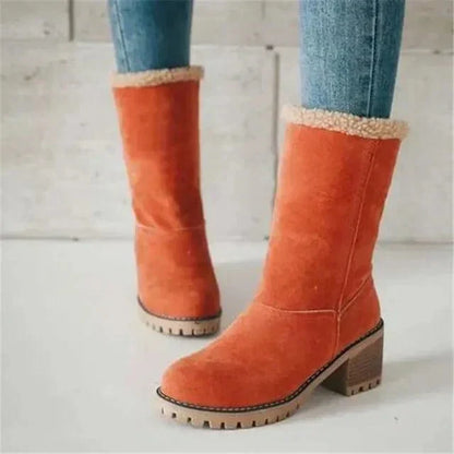Women's Mid-Calf Block Heel Boots Lug Sole