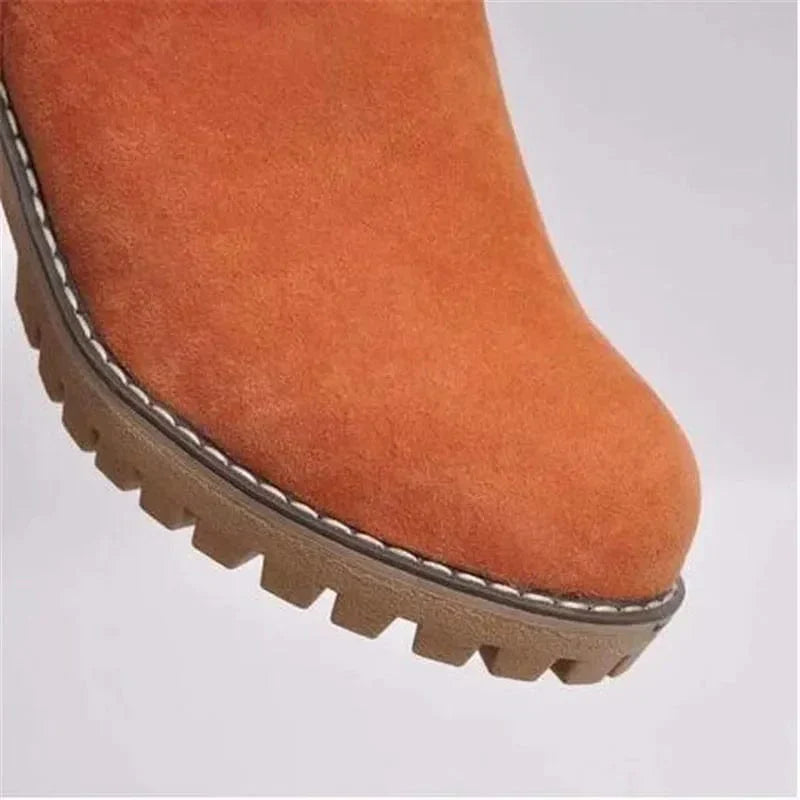 Women's Mid-Calf Block Heel Boots Lug Sole