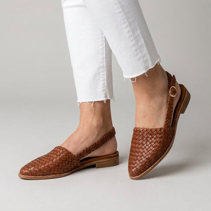 Vegan Leather Pointed Toe Slingback Flat Shoes - VibreMode