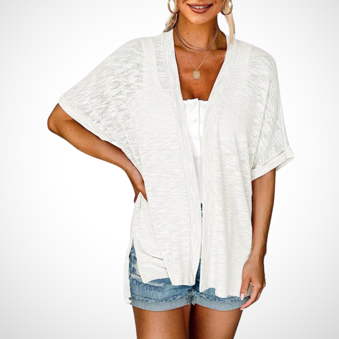 Women's Short Sleeve Cardigan Draped Neckline