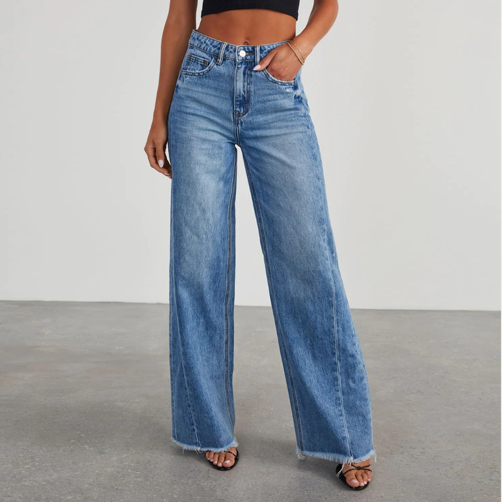 Women's High-Waisted Wide-Leg Jeans Comfortable Casual - VibreMode