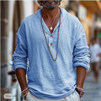 Men's Long Sleeve V Neck Shirt - VibreMode