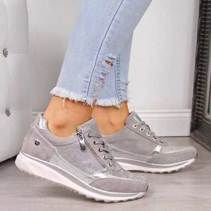 Women's Lace-Up Sneakers Comfortable Side Zipper - VibreMode