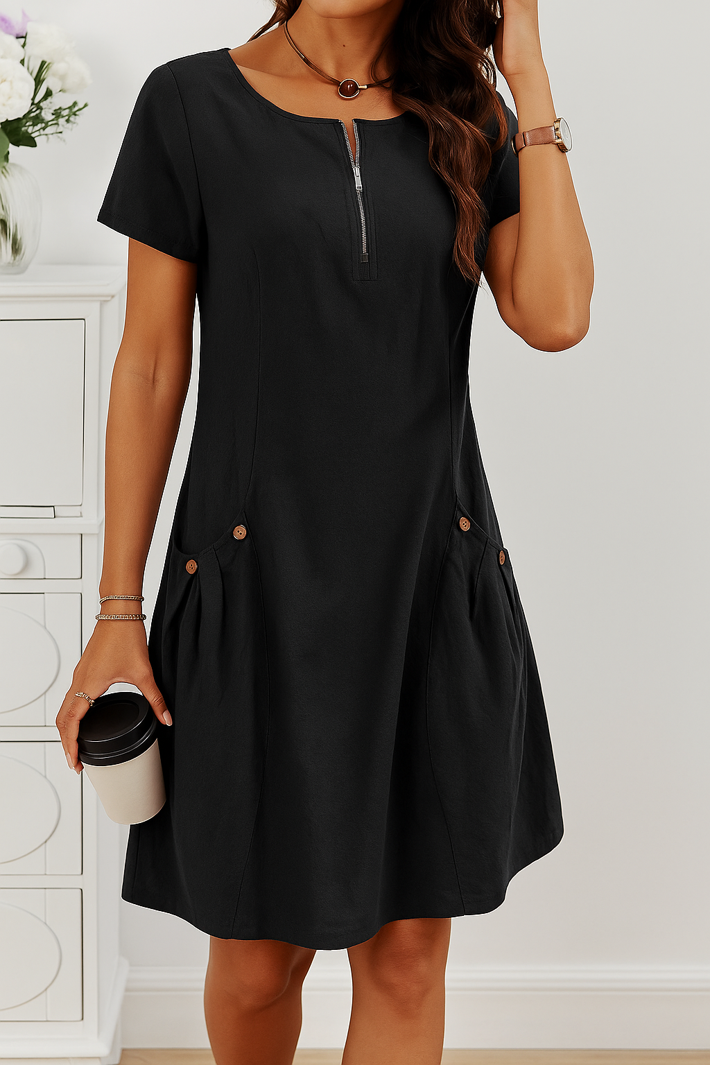 Women's Summer Dress Front Zip Detail