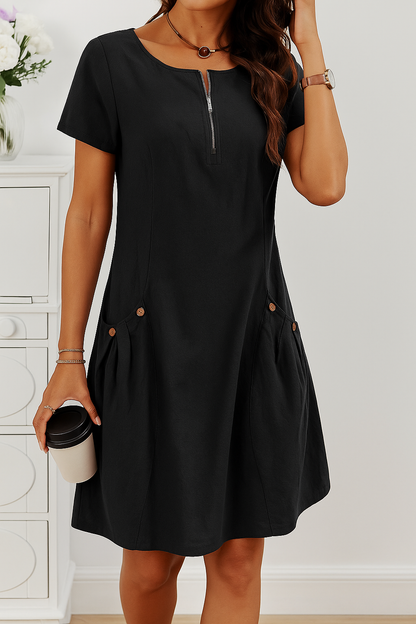 Women's Casual Midi Dress Front Pocket Design