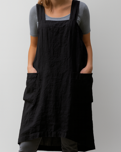 Women's Cotton Linen Dress Apron Style With Pockets