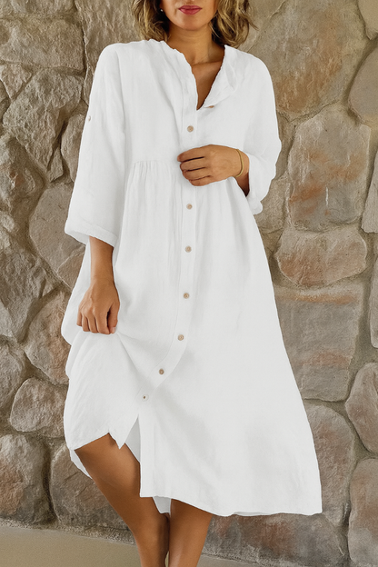 Women's Cotton Linen Shirt Dress Relaxed Fit - VibreMode