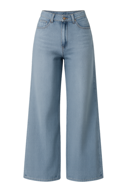 Women's High Waist Wide Leg Jeans 3/4 Length Straight Fit - VibreMode