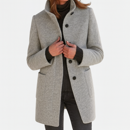 Women's Button Front Coat Patch Pocket Design - VibreMode