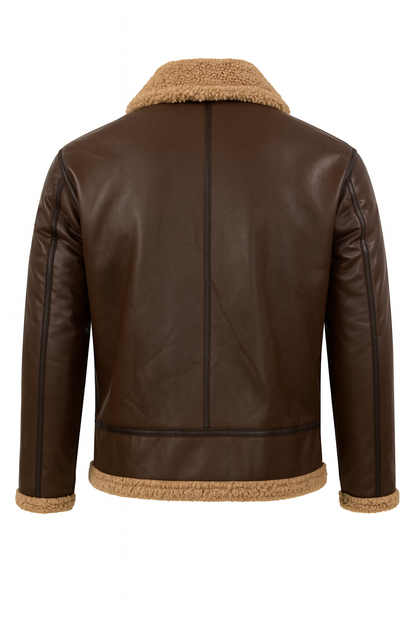 Men's Sheepskin Flying Jacket Warm Classic Aviator Brown