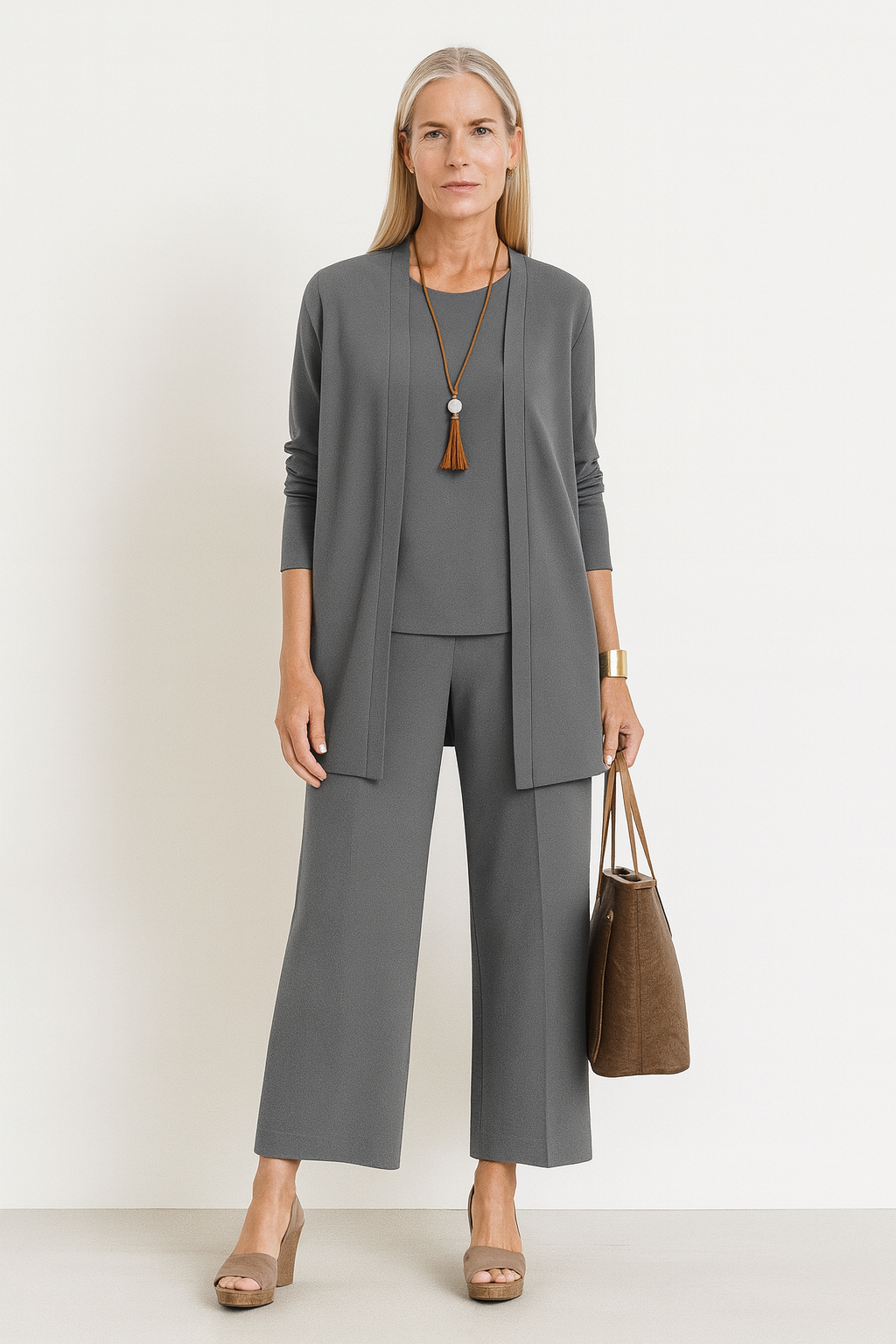 Women's 3-Piece Cardigan Set Tank Wide Leg Pants - VibreMode