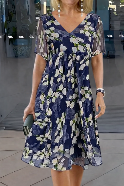 Women's Floral Double Layer Tunic Dress - VibreMode