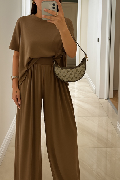 Women's Relaxed Fit Two Piece Set Palazzo Pants - VibreMode