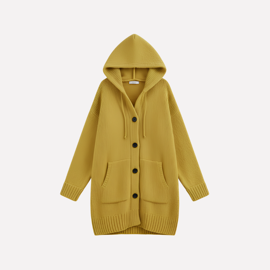 Women's Long Hooded Cardigan Sweater - VibreMode