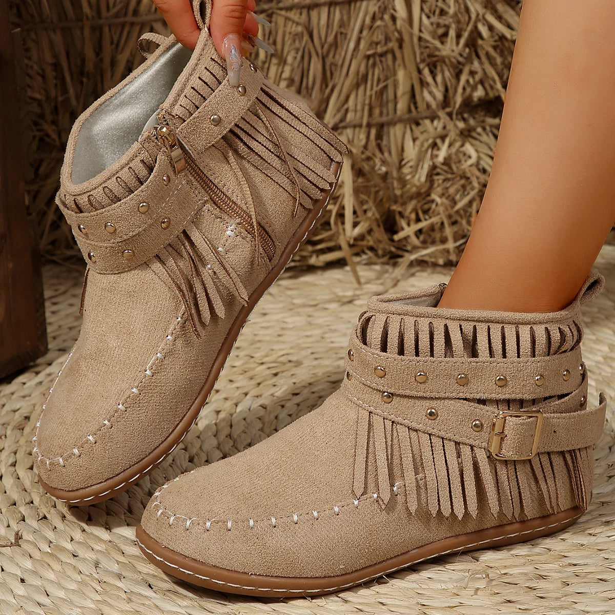 Women's Black Ankle Boots Buckle Detail Comfortable - VibreMode