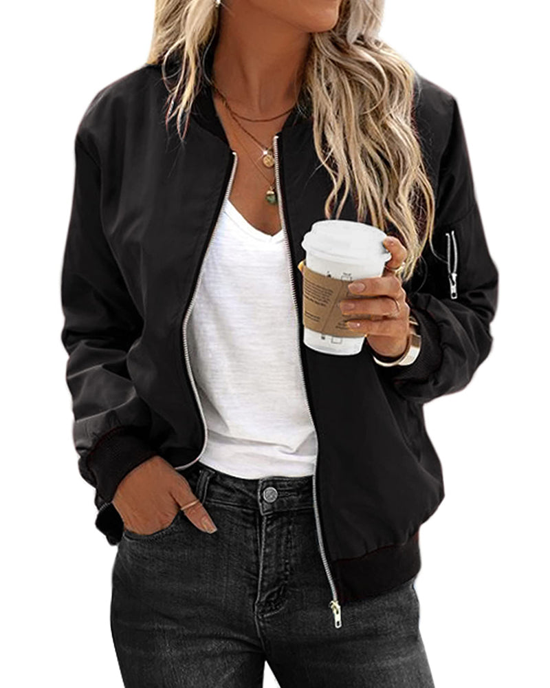 Women's Biker Jacket Leather Bomber Black