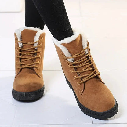 Women's Short Ankle Boots Warm Faux Fur Brown - VibreMode