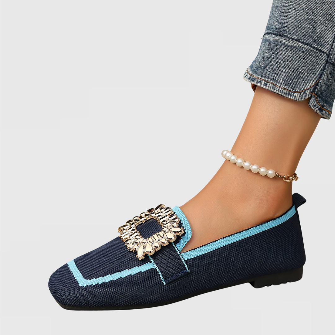 Women's Square-Toe Loafers Leather Detail Front