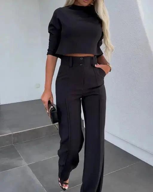 Women's Cropped And Trousers Set Comfortable - VibreMode
