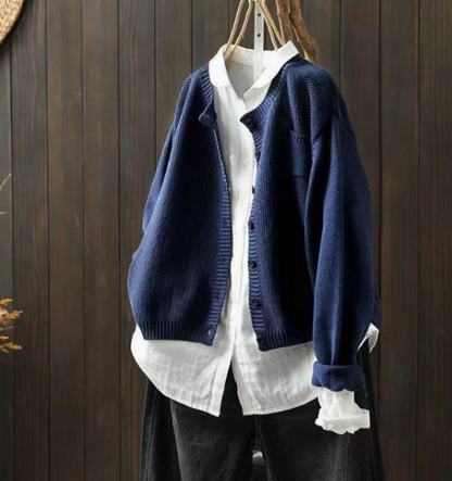 Women's Long Sleeve Cardigan Ribbed Trim