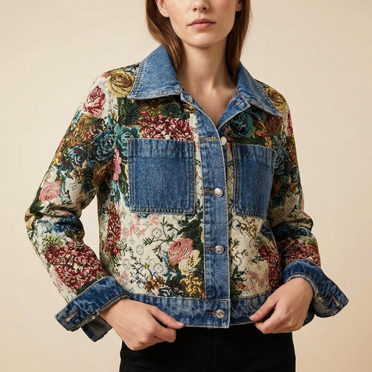 Beautiful Flower Embroidered Jeans Jacket - VibreMode