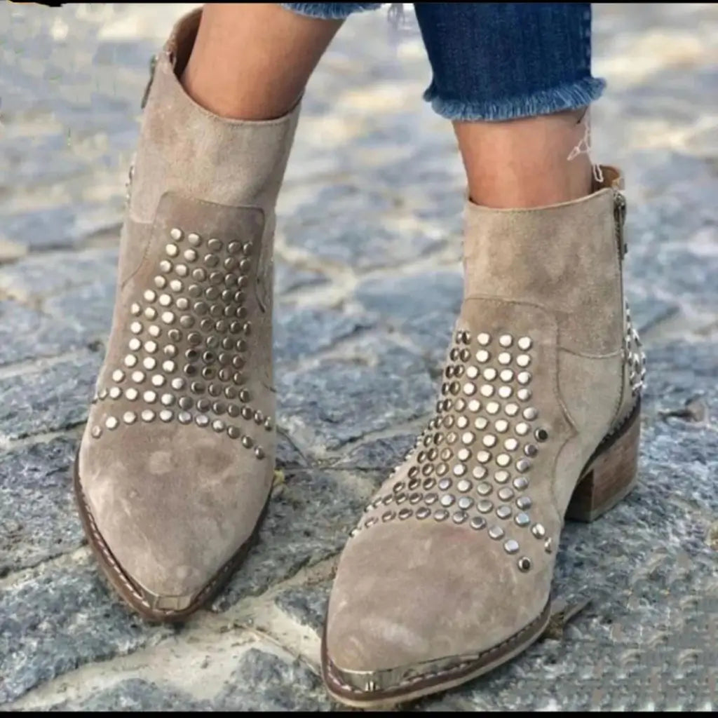 Women's Block Heel Boots Stud Detail