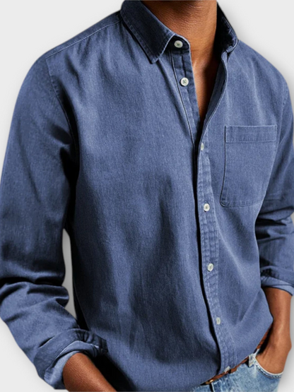 Men's Long Sleeve Button Front Shirt with Chest Pocket - VibreMode