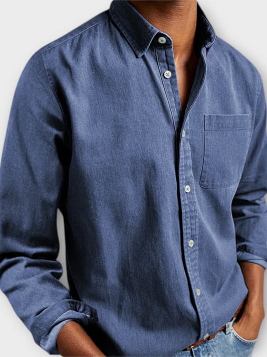 Men's Long Sleeve Button Front Shirt with Chest Pocket - VibreMode