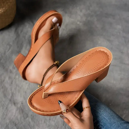 Women's Block Heel Sandals Thong Straps