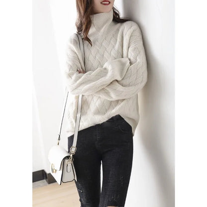 Women's Turtleneck Sweater Acrylic Autumn Beige